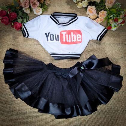 Imagem de Conjunto Cropped e Saia de Tule Infantil Juvenil Fantasia Carnaval Halloween Estampa Youtube