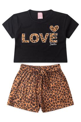 Imagem de Conjunto Cropped Infantil Verão Feminino Love Onçinha - Preto