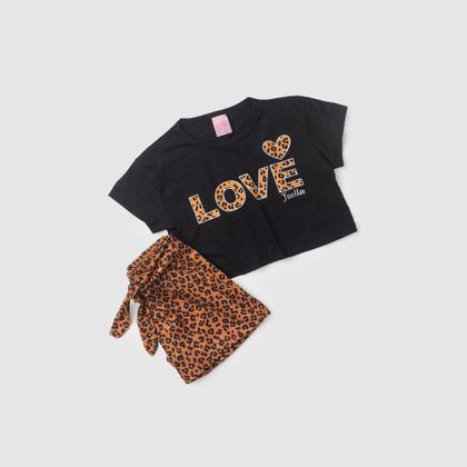 Imagem de Conjunto Cropped Infantil Verão Feminino Love Onçinha - Preto