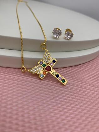 Imagem de Conjunto Cruz Folheado a Ouro 100407