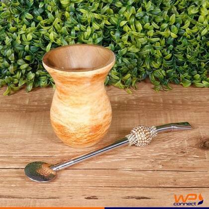 Imagem de Conjunto Cuia De Chimarrão Tererê Marmorizada Com Bomba Pedra Cristal Dourada Decorativa Kit Para Tomar Mate Presente