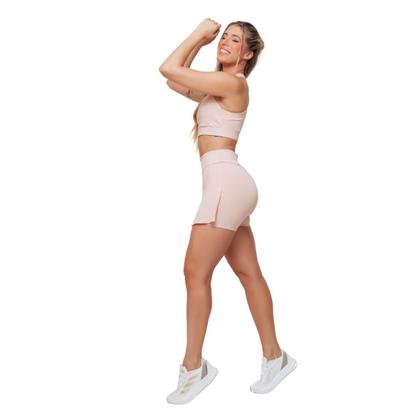 Imagem de Conjunto Curto Academia Shorts Saia Cós Duplo Top Alças Grossas Modelador Poliamida Alta Compressão