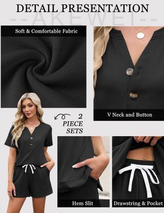 Imagem de Conjunto curto de 2 peças AKEWEI com decote em V e shorts