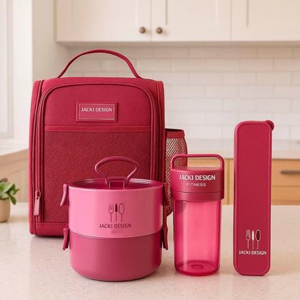 Imagem de Conjunto da Linha Joy com Bolsa térmica Porta talher Pote de Marmita 2 Andares e Garrafa 430ml