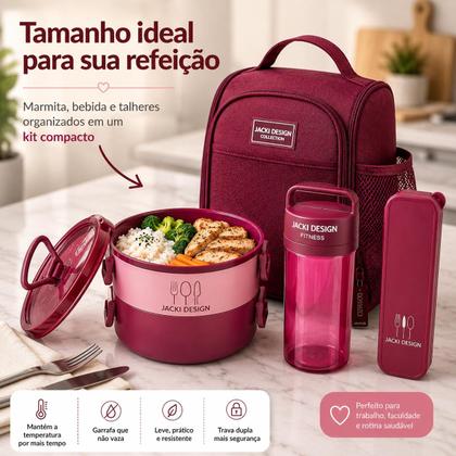 Imagem de Conjunto da Linha Joy com Bolsa térmica Porta talher Pote de Marmita 2 Andares e Garrafa 430ml