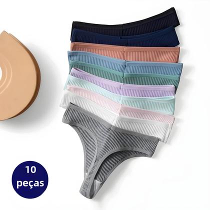 Imagem de Conjunto de 10 Calcinhas Lisas de Algodão - Conforto e Maciez para o Dia a Dia