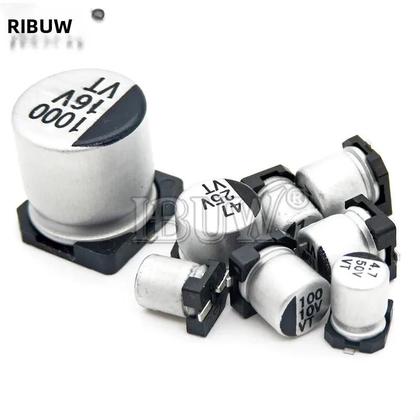 Imagem de Conjunto de 10 Capacitores Eletrolíticos de Alumínio SMD (6,3V-680V, 1µF-100µF)