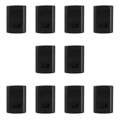 Imagem de Conjunto de 10 Interruptores de 1 Tecla Simples e Tomada 2p+t 20A , Modular, com Placa 4x2 e Suporte Preto