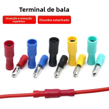 Imagem de Conjunto De 100 Terminais De Fio Isolados Macho E Fêmea De Latão Para Conexão Rápida
