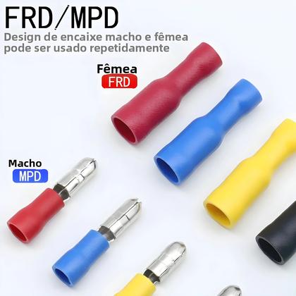 Imagem de Conjunto De 100 Terminais De Fio Isolados Macho E Fêmea De Latão Para Conexão Rápida