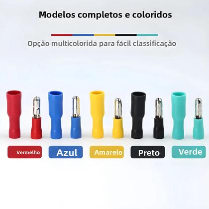 Imagem de Conjunto De 100 Terminais De Fio Isolados Macho E Fêmea De Latão Para Conexão Rápida