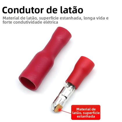 Imagem de Conjunto De 100 Terminais De Fio Isolados Macho E Fêmea De Latão Para Conexão Rápida