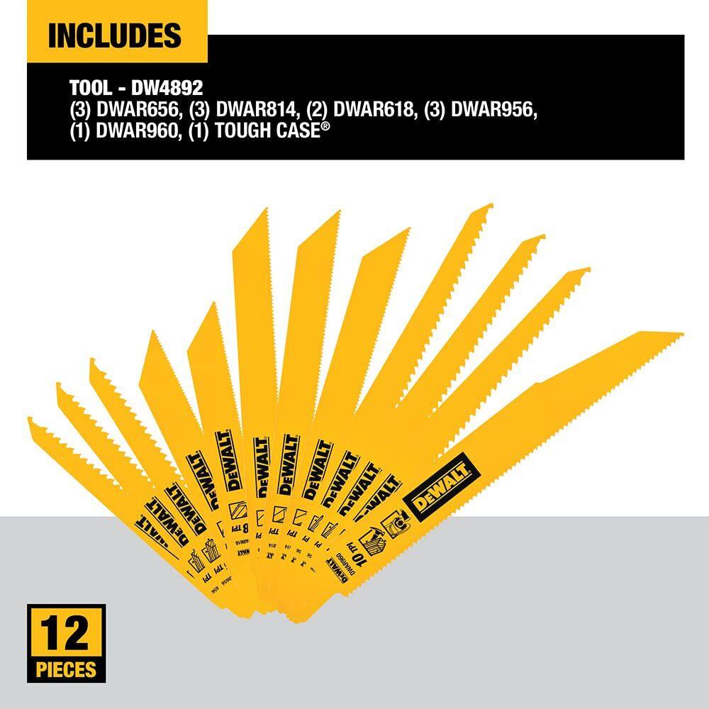 Imagem de Conjunto de 12 Lâminas de Serra Recíproca Dewalt DW4892 com Estojo