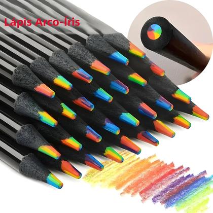 Imagem de Conjunto de 12 Lápis de Cor Gradiente Arco-Íris Kawaii - Ideal para Crianças