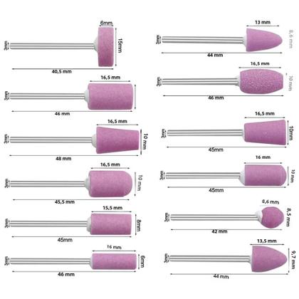 Imagem de Conjunto de 12 Mini Brocas para Unhas com Haste de 2,35mm - Para Polimento e Lixamento