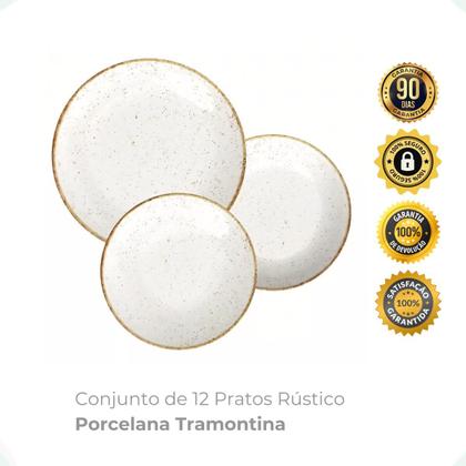 Imagem de Conjunto de 12 Pratos Rústico Porcelana Tramontina