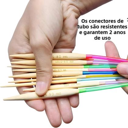 Imagem de Conjunto De 18 Agulhas De Tricô De Bambu 2mm-10mm Agulhas De Madeira Com Tubo Plástico Colorido Para