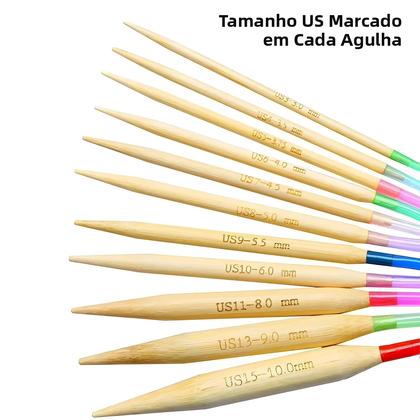 Imagem de Conjunto De 18 Agulhas De Tricô De Bambu 2mm-10mm Agulhas De Madeira Com Tubo Plástico Colorido Para