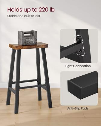 Imagem de Conjunto de 2 bancos de bar VASAGLE marrons rústicos com 74 cm de altura