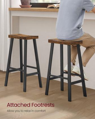 Imagem de Conjunto de 2 bancos de bar VASAGLE marrons rústicos com 74 cm de altura