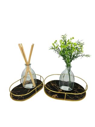 Imagem de Conjunto de 2 Bandejas Decorativa para Objetos Mesa Enfeite Cantinho do Café Multiuso Marmorizada