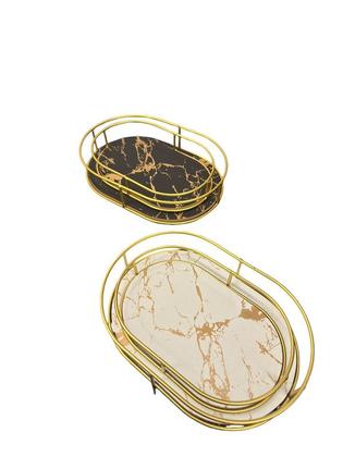 Imagem de Conjunto de 2 Bandejas Decorativa para Objetos Mesa Enfeite Cantinho do Café Multiuso Marmorizada