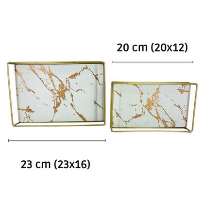 Imagem de Conjunto de 2 Bandejas Decorativa para Objetos Mesa Enfeite Cantinho do Café Multiuso Marmorizada