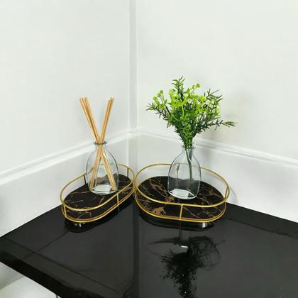 Imagem de Conjunto de 2 Bandejas Decorativa para Objetos Mesa Enfeite Cantinho do Café Multiuso Marmorizada