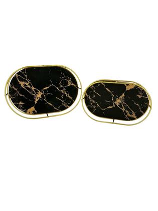 Imagem de Conjunto de 2 Bandejas Decorativa para Objetos Mesa Enfeite Cantinho do Café Multiuso Marmorizada