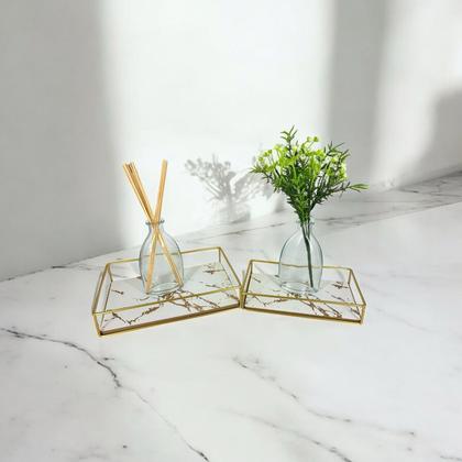 Imagem de Conjunto de 2 Bandejas Decorativa para Objetos Mesa Enfeite Cantinho do Café Multiuso Marmorizada