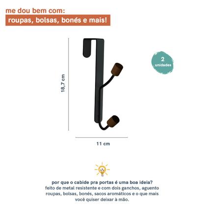 Imagem de Conjunto de 2 Cabideiros Ferreiro com Gancho Para Porta Oikos PRETO ACÁCIA