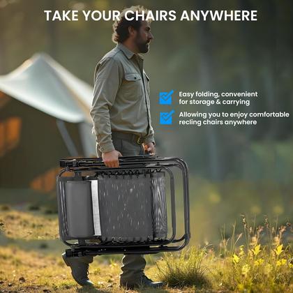 Imagem de Conjunto de 2 cadeiras Simple Deluxe Zero Gravity, espreguiçadeira dobrável reclinável portátil, cadeiras de acampamento de praia com travesseiros e porta-copos, bandejas para jardim, gramado, pretas