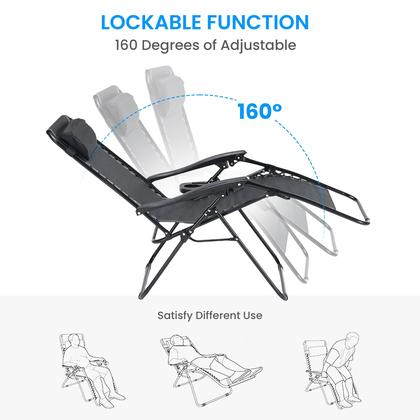 Imagem de Conjunto de 2 cadeiras Simple Deluxe Zero Gravity, espreguiçadeira dobrável reclinável portátil, cadeiras de acampamento de praia com travesseiros e porta-copos, bandejas para jardim, gramado, pretas
