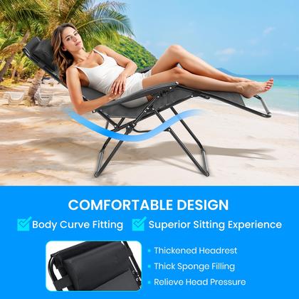 Imagem de Conjunto de 2 cadeiras Simple Deluxe Zero Gravity, espreguiçadeira dobrável reclinável portátil, cadeiras de acampamento de praia com travesseiros e porta-copos, bandejas para jardim, gramado, pretas