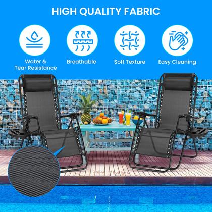 Imagem de Conjunto de 2 cadeiras Simple Deluxe Zero Gravity, espreguiçadeira dobrável reclinável portátil, cadeiras de acampamento de praia com travesseiros e porta-copos, bandejas para jardim, gramado, pretas
