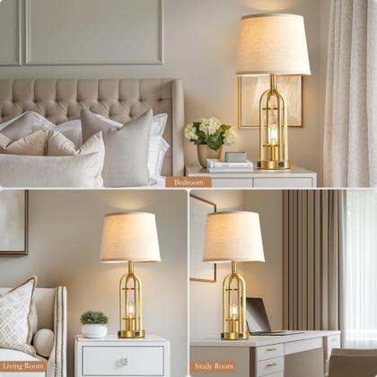 Imagem de Conjunto de 2 candeeiros de mesa SRJJA Gold com portas USB A+C