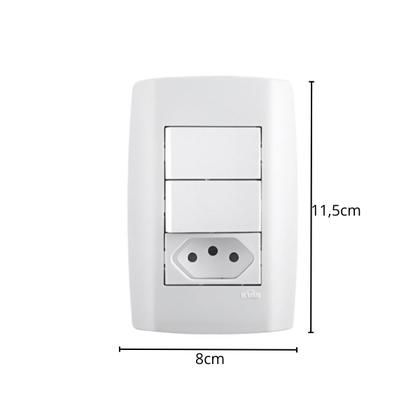 Imagem de Conjunto De 2 Interruptores Simples E 1 Tomada 20a 3 Pinos ILUMI SLIM