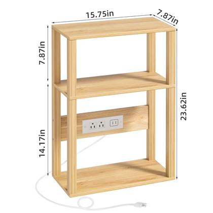 Imagem de Conjunto de 2 mesas laterais pequenas de bambu estreito YUFAM de 3 camadas com estação de carregamento  mesa de cabeceira fina para espaços pequenos, mesa de cabeceira fina com portas e tomadas USB  Mesa fina com armazenamento, natural