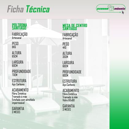 Imagem de Conjunto de 2 Poltronas em Fibra Sintética e Mesa de Centro Quadrada com Tampo de Vidro Santiago