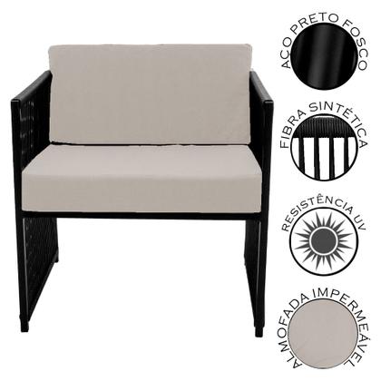 Imagem de Conjunto de 2 Poltronas em Fibra Sintética e Mesa de Centro Quadrada com Tampo de Vidro Santiago