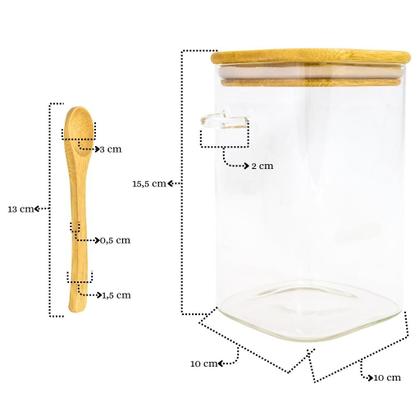 Imagem de Conjunto De 2 Potes Herméticos 1000ml De Vidro Com Tampa E Colher Bambu