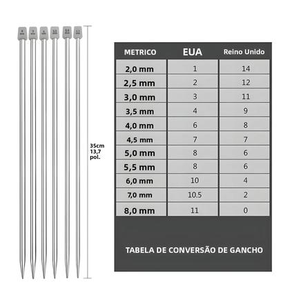Imagem de Conjunto De 22 Agulhas De Tricô Em Aço Inoxidável 2mm-8mm Agulhas De Crochê Retas De Ponta Única