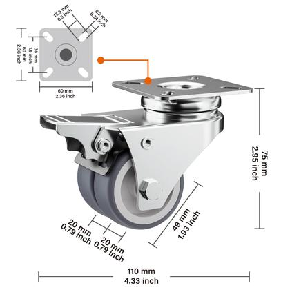 Imagem de Conjunto de 24 polegadas Caster Wheels ASHGOOB de 2 polegadas para serviços pesados com freio