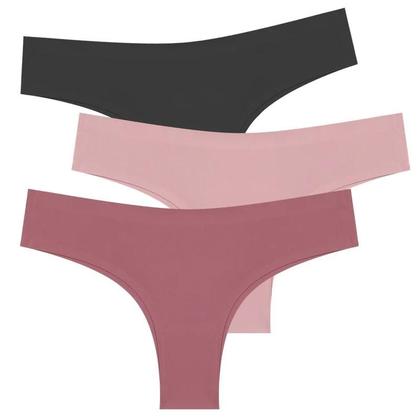 Imagem de Conjunto De 3 Calcinhas Femininas De Cintura Baixa Sem Costura Estilo Brasileiro Cor Sólida