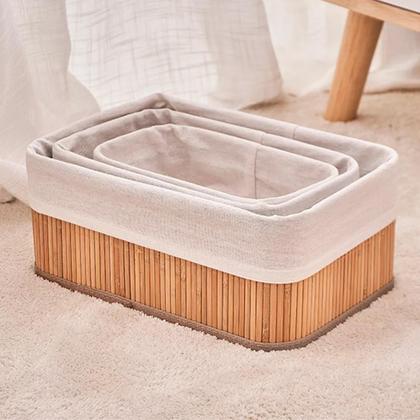 Imagem de Conjunto de 3 Cestos Organizadores Retangulares de Bambu Maxx