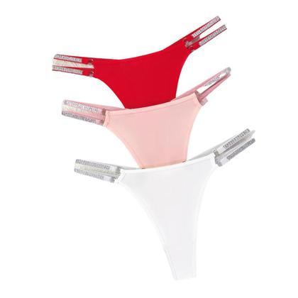 Imagem de Conjunto De 3 Peças De Lingerie Íntima Feminina Sexy E Confortável Com Cintos Brilhantes, Calcinhas