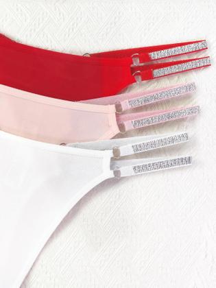 Imagem de Conjunto De 3 Peças De Lingerie Íntima Feminina Sexy E Confortável Com Cintos Brilhantes, Calcinhas