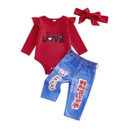 Imagem de Conjunto De 3 Peças De Macacão De Manga Comprida Para Bebês Meninas Com Faixa Para Cabeça E Calças