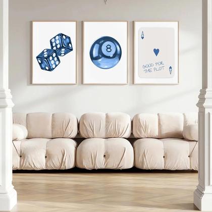 Imagem de Conjunto De 3 Pôsteres Estéticos Sem Moldura Com Tema De Bola De Bilhar Azul 8, Estilo Y2K Preppy,
