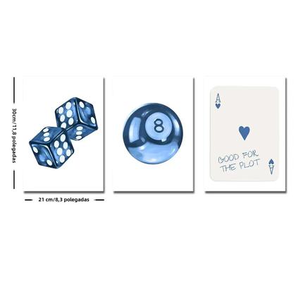 Imagem de Conjunto De 3 Pôsteres Estéticos Sem Moldura Com Tema De Bola De Bilhar Azul 8, Estilo Y2K Preppy,